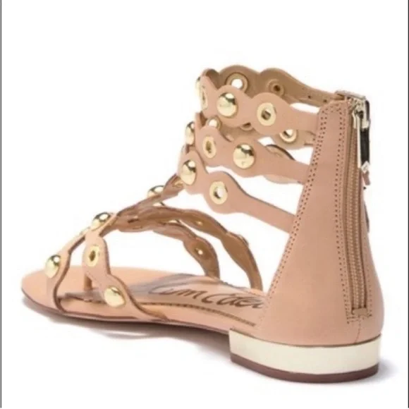 Sam Edelman Tan & Gold Metal Detail Boho Eclectic Desi Gladiator Sandals - Picture 2 of 13